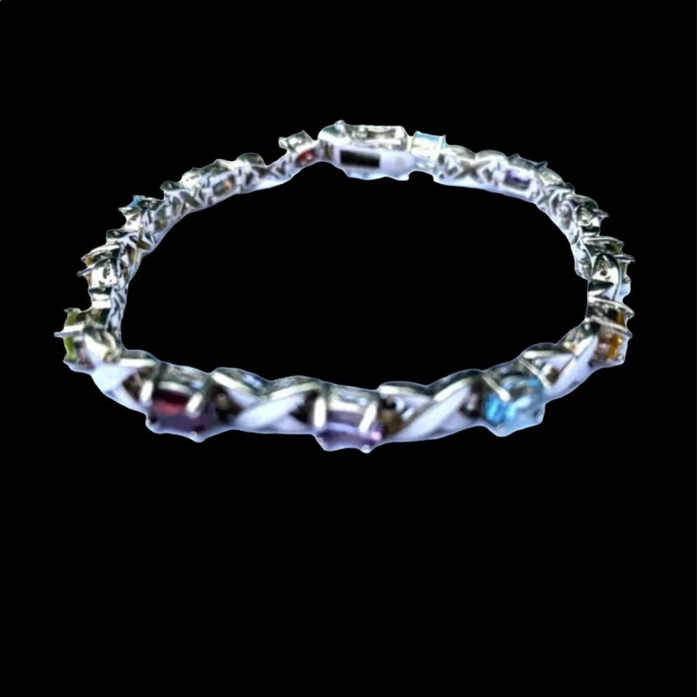 Sterling silver multi-gem stone bracelet 7” - Picture 2 of 13